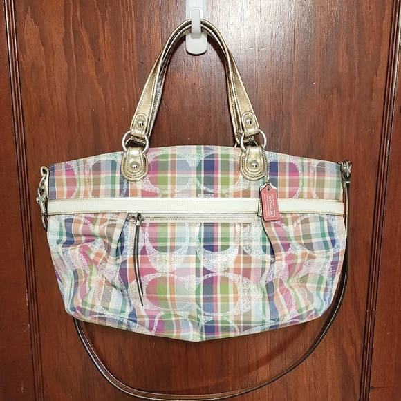 Coach Poppy Madras Pastel Sequin Plaid Purse Shoulder Bag Authentic - Picture 1 of 12